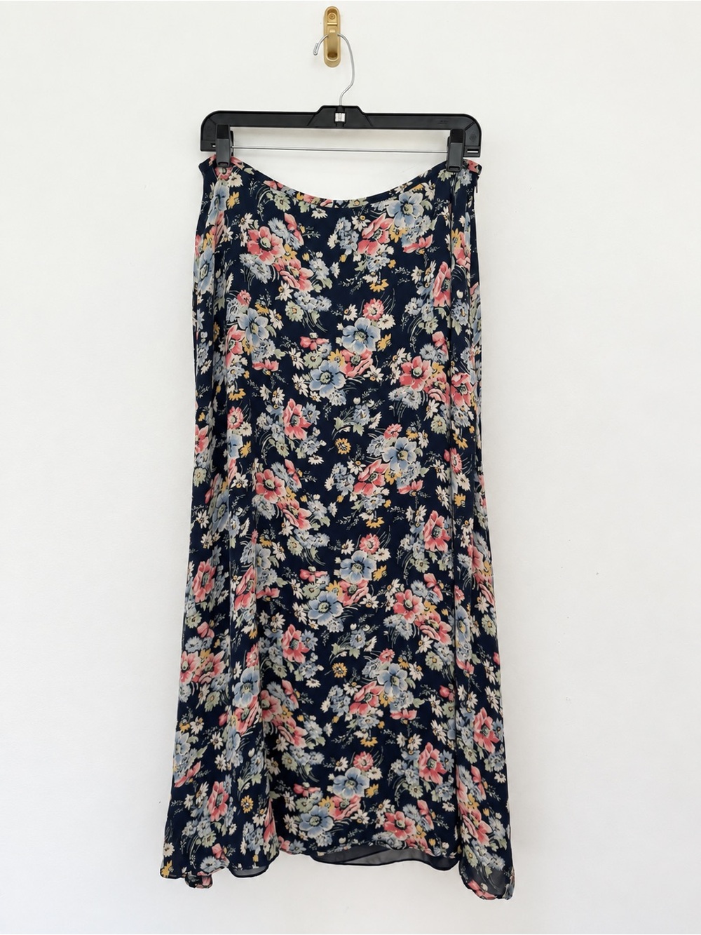 Lauren Ralph Lauren 100% Silk Navy Floral Maxi Skirt Size 12